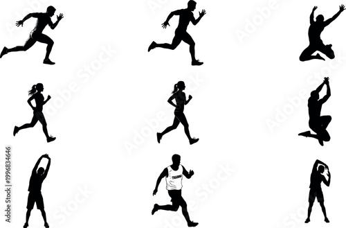 Silhouettes of people running and jumping.