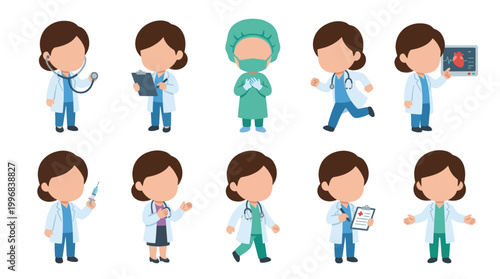 Flat Illustration of Female Doctors in Various Medical Poses