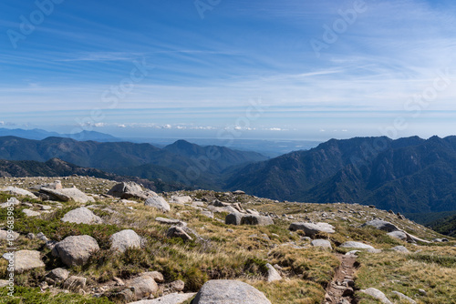 Corsican mountain landscape showing panoramic view from above Ghisoni