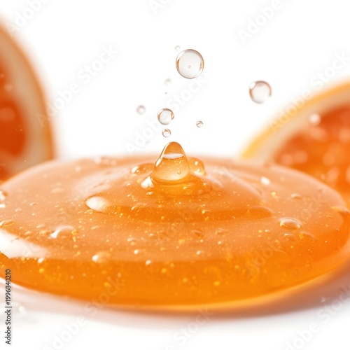 Glowing Orange Vitamin C Serum with Water Drops, Isolated on White