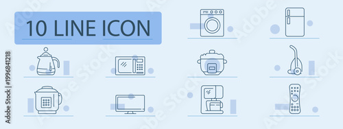Home appliances set icon. Kettle, microwave, cooker, washingmachine, refrigerator, vacuum, multicooker, monitor, coffee, remote, household, kitchen, electronics, domestic