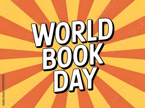 World Book Day Typography with Sun Rays Background