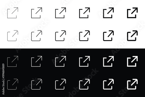 Fotografija External Link Arrow Icon Set in Different Stroke Weights on Light and Dark Backg