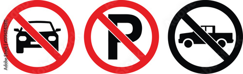Traffic signs vehicle prohibition no parking zones vector illustrations distinct set for road safety design and usage