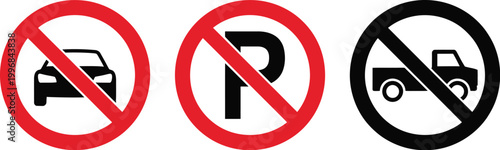 Traffic signs vehicle prohibition no parking warning icons collection modern vector artwork for transportation control and safety
