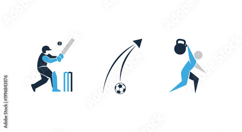 Cricket Match Icons Set Bat Ball Wicket Flat Vector