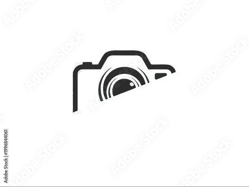 Stylized camera icon with lens on white background Keywords: camera, icon, logo, symbol