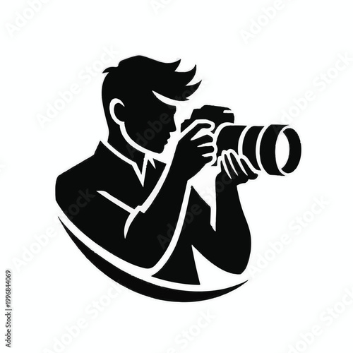 Stylized black silhouette of a photographer with a camera