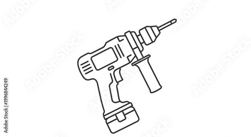 Cordless power drill icon, line art illustration of a hand drill for construction and DIY.