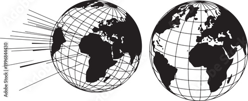 Two world globe maps showing global geography and continents layout.