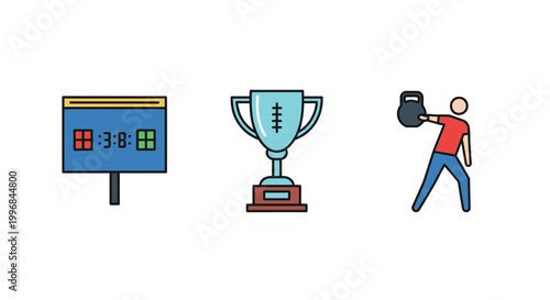 Tennis Match Icons Set Ball Racket Net Minimal Design
