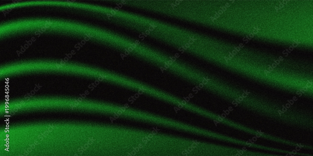 Obraz premium Green drapery silk fabric luxury background. Wavy abstract satin cloth vector texture pattern. Smooth shiny drape material curtain. Elegant velvet curve motion image realistic horizontal design. Eps10