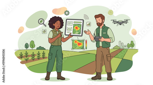 Modern Agricultural Engineers Using Drone Technology and Digital Tablet for Precision Farming and Crop Health Monitoring