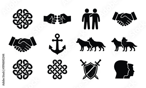Konstfotografi Friendship and Loyalty Icons: Handshake, Partnership, Wolf Pack, Celtic Knot, Sh