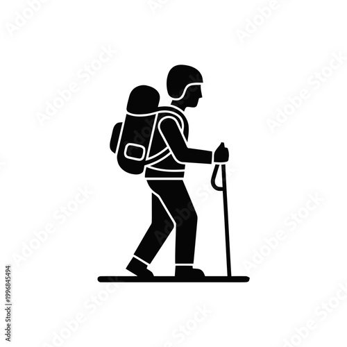Hiker with Backpack and Trekking Poles.