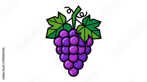 Purple Grapes with Green Leaves Bunch.
