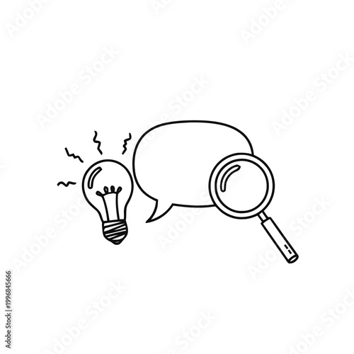 Magnifying glass and lightbulb idea.