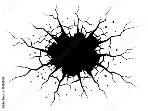 Black Cracked Hole Effect with Ray Burst Lines - Vector Graphic