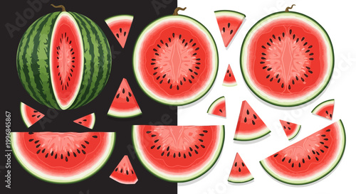 watermelon slices and whole fruit.