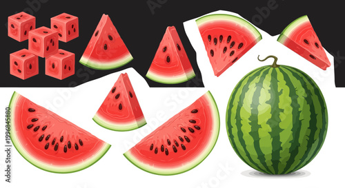 Watermelon slices and cubes illustration.