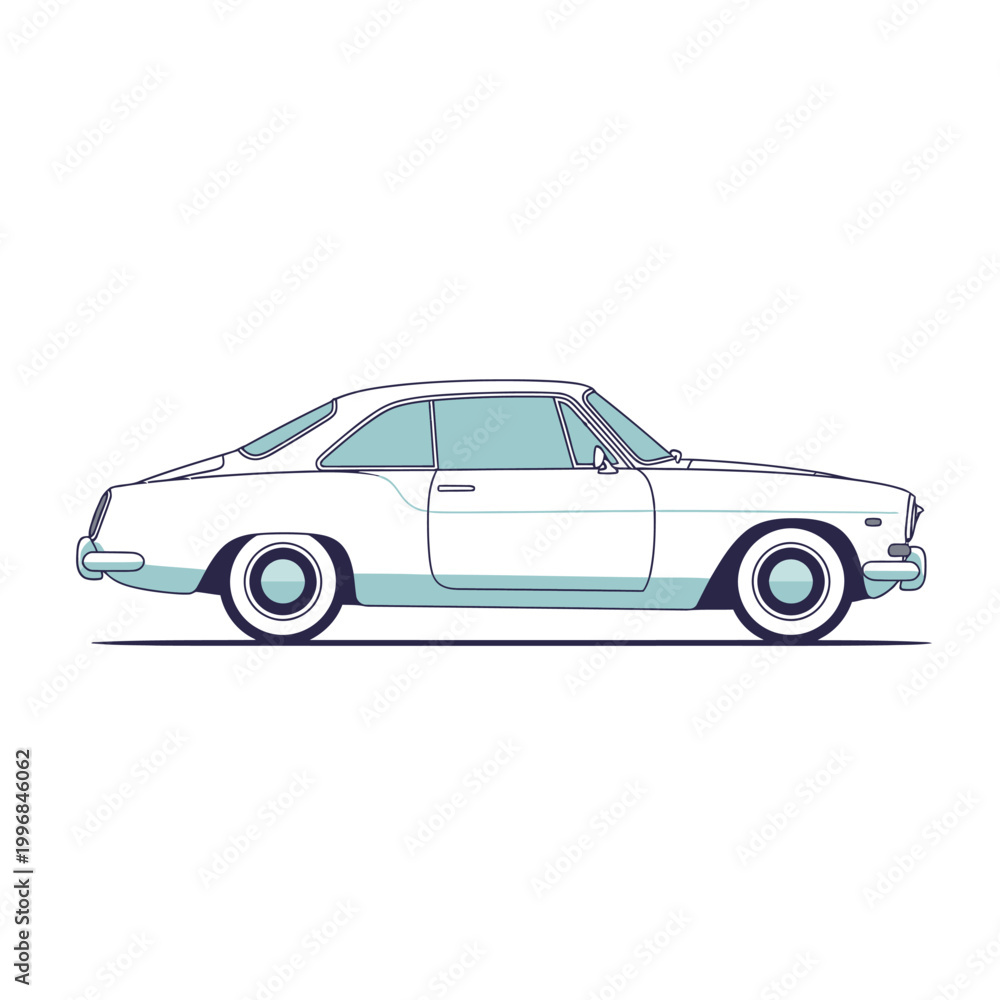 Naklejka premium Vintage White Coupe Car Illustration Side View