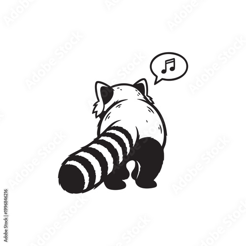 Melodic Red Panda Playing a Musical Note — Cute Singing Animal Character Ink Illustration Vector