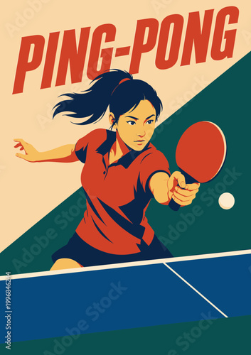 081-04-Asian male player hitting a ping pong ball during an intense match