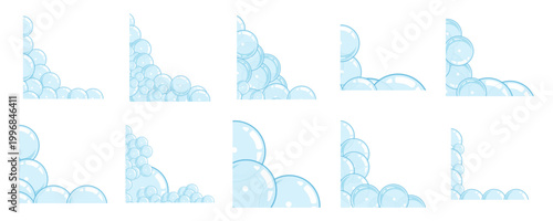 Blue Soap Bubble Corner Frames Vector Set