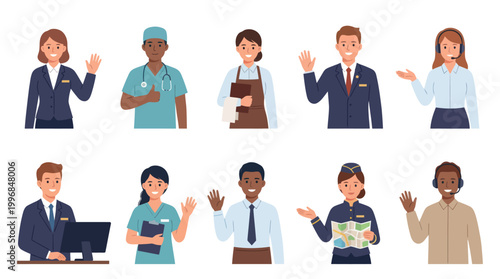 Diverse Professions Flat Vector Icons: Business, Medical, Service, Travel