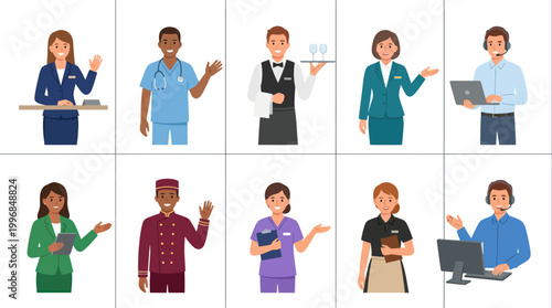 Diverse professionals: vector flat illustration characters in various industries