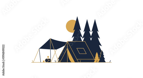 Camping in the woods at night.