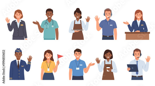 Diverse professionals greeting, flat illustration stock vector