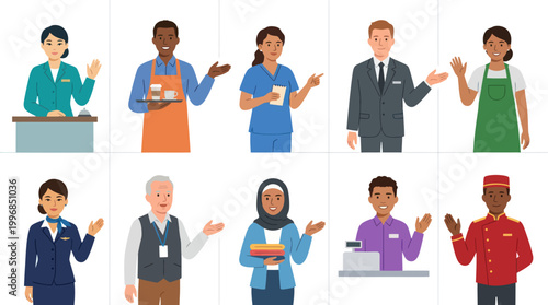 Diverse professionals in flat vector art style, stock illustration
