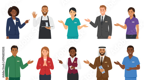 Diverse professionals in various industries, flat vector art