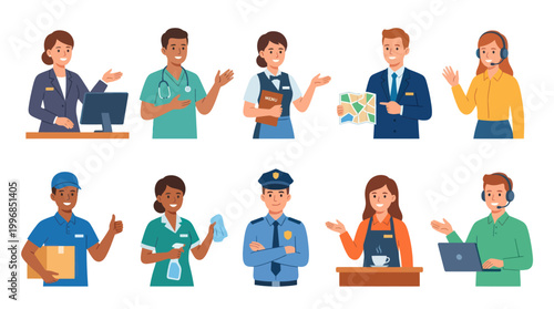 Flat Illustration of Diverse Professionals in Various Industries