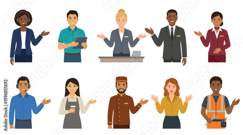 Diverse Professional Characters Flat Vector Illustration Set. People in Various Occupations