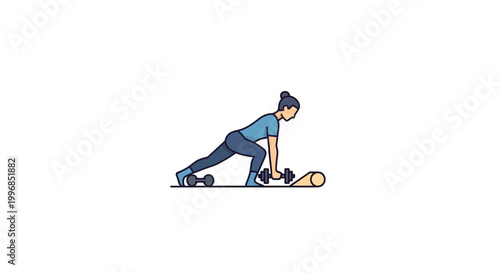 woman doing exercise with dumbbells and ball.