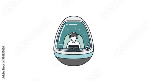 a person sitting in a pod working on laptop.