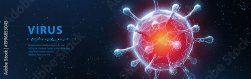 Virus. Abstract vector 3d corona microbe on blue background. Computer virus, allergy bacteria, medical healthcare, microbiology concept. Disease germ, pathogen organism, infectious micro virology