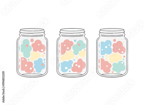 Yogurt cultures and probiotics in glass jars. Flat vector illustration with soft pastel color palette. Isolated on transparent background