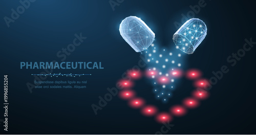 Pills. Abstract two open capsule pills with fallind stars on blue. Medical, pharmacy, health, vitamin, antibiotic, pharmaceutical, treatment concept illustration or background