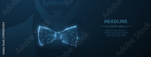 Vector man tie. Abstract design male suit cloth tie bow illustration on dark blue background with stars and dots. Man fashion accessory. Classic clothing, celebration, formal style symbol