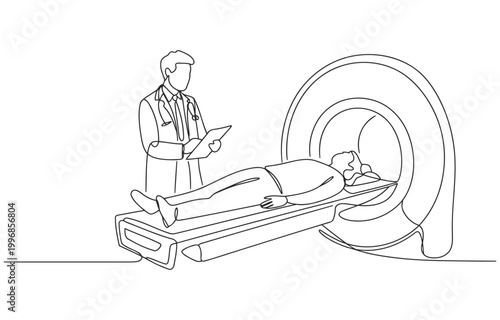 Doctor observing patient undergoing mri scan in medical facility with patient care medical checkup health care imaging examination equipment health screening technology