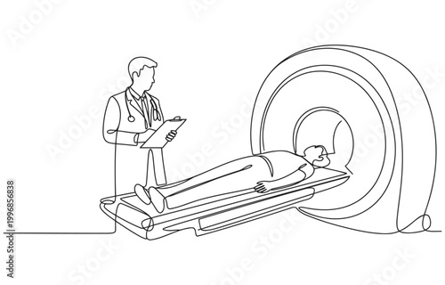 Doctor observing patient undergoing mri scan in medical facility with patient care medical checkup health care imaging examination equipment health screening technology