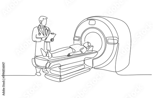 Doctor observing patient undergoing mri scan in medical facility with patient care medical checkup health care imaging examination equipment health screening technology