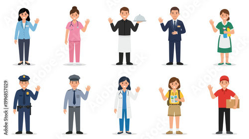 Diverse professions depicted in flat vector style, representing various careers and jobs
