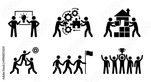 Foto Teamwork and Collaboration Icons: Strategy, Synergy, Building, Achievement, Succ