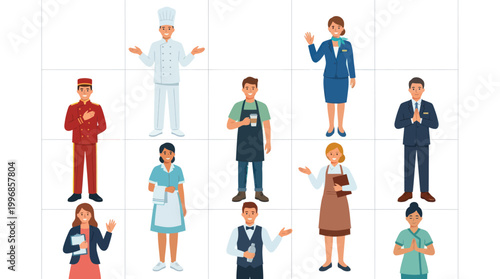Hospitality and Service Industry Professionals Characters Flat Design Illustration Set