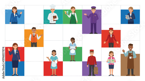 Hospitality Industry Staff Roles on Game Board Flat Design Vector Illustration