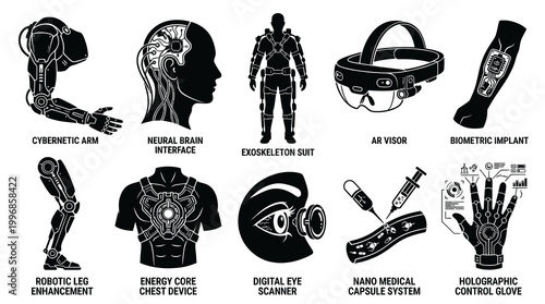 Futuristic Technology: Cybernetic Enhancements and Implants, Vector Art